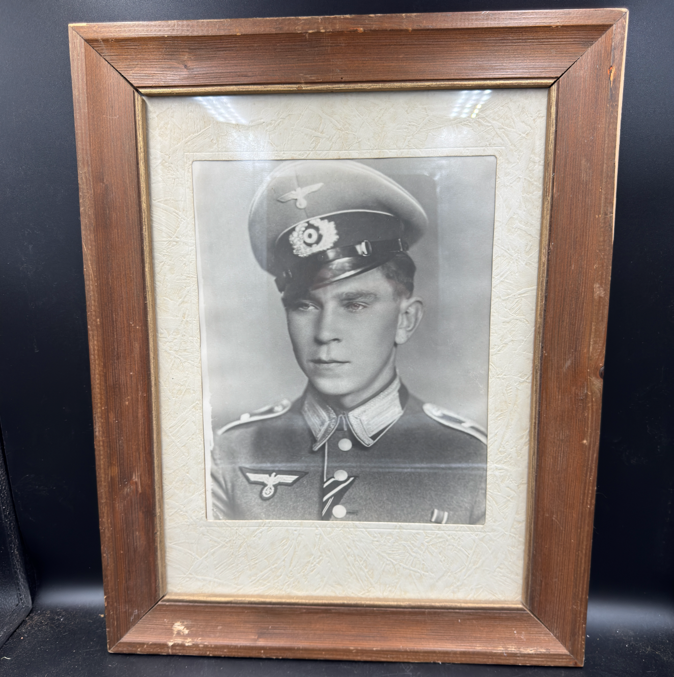 WW2 original artifact – Wehrmacht Non-Commissioned Officer Photograph in Elegant Wooden Frame – AxisArtifacts
