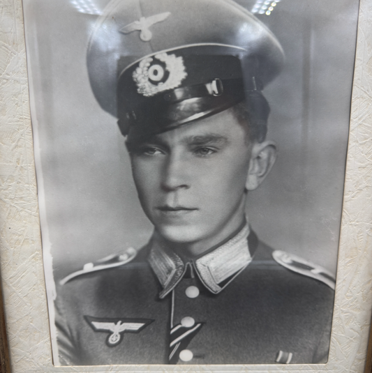 WW2 original artifact – Wehrmacht Non-Commissioned Officer Photograph in Elegant Wooden Frame – interior detail