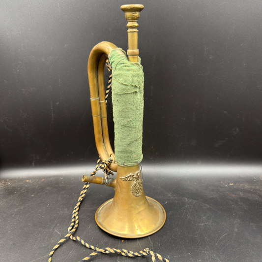 Early German SA bugle with original fabric wrap and cord, complete ceremonial signal horn