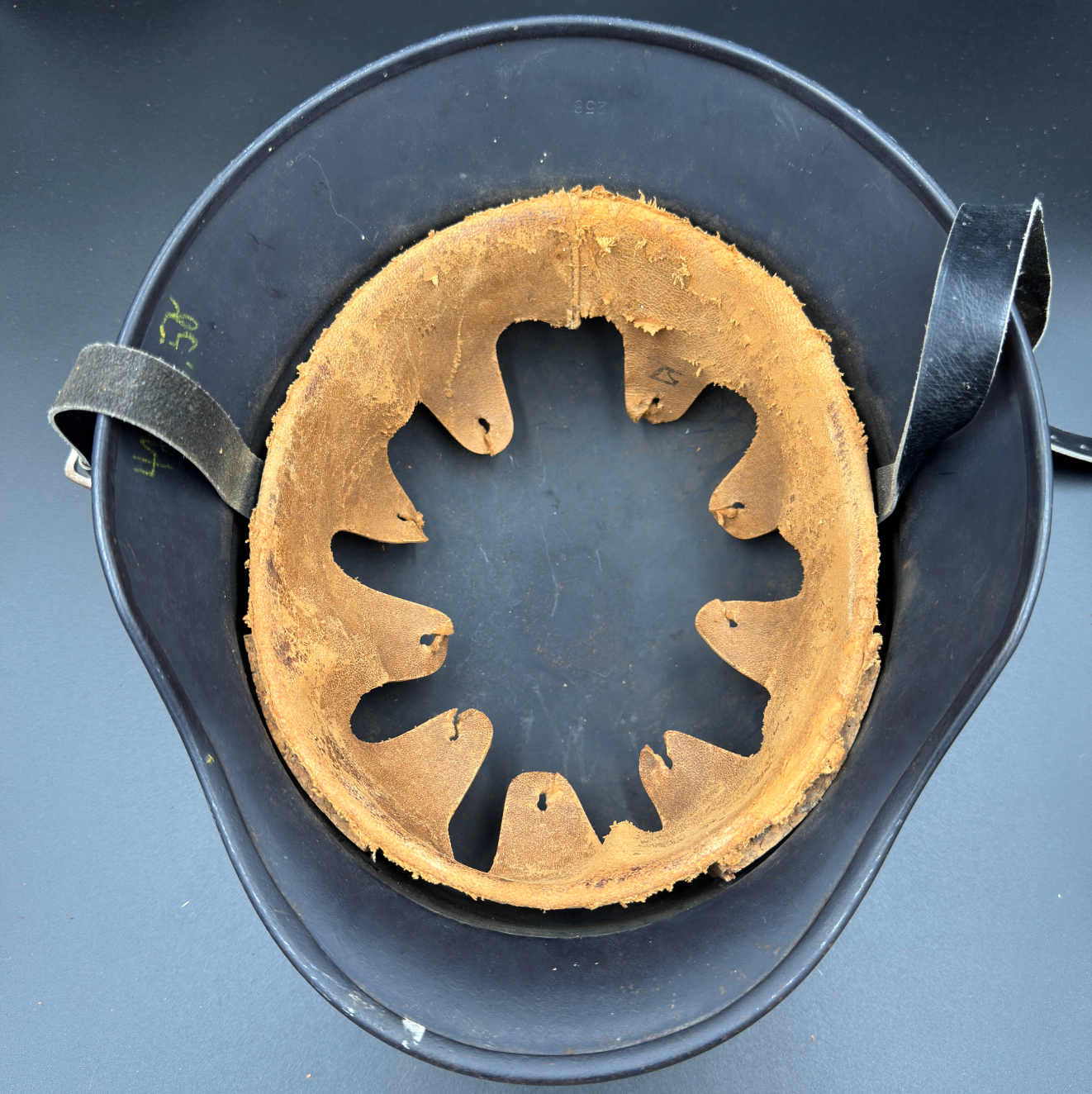 WW2 original artifact – M40 ‘beaded’ Luftschutz steel helmet Q66 – interior page